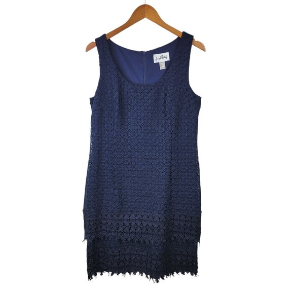 Joseph Ribkoff Dress 12 Lace Shift Special Event Party Navy Blue Knee Length - Picture 2 of 8